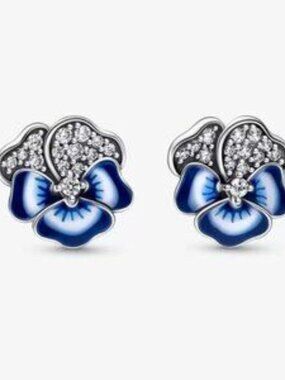 Pandora Blue Pansy Flower Stud Earrings